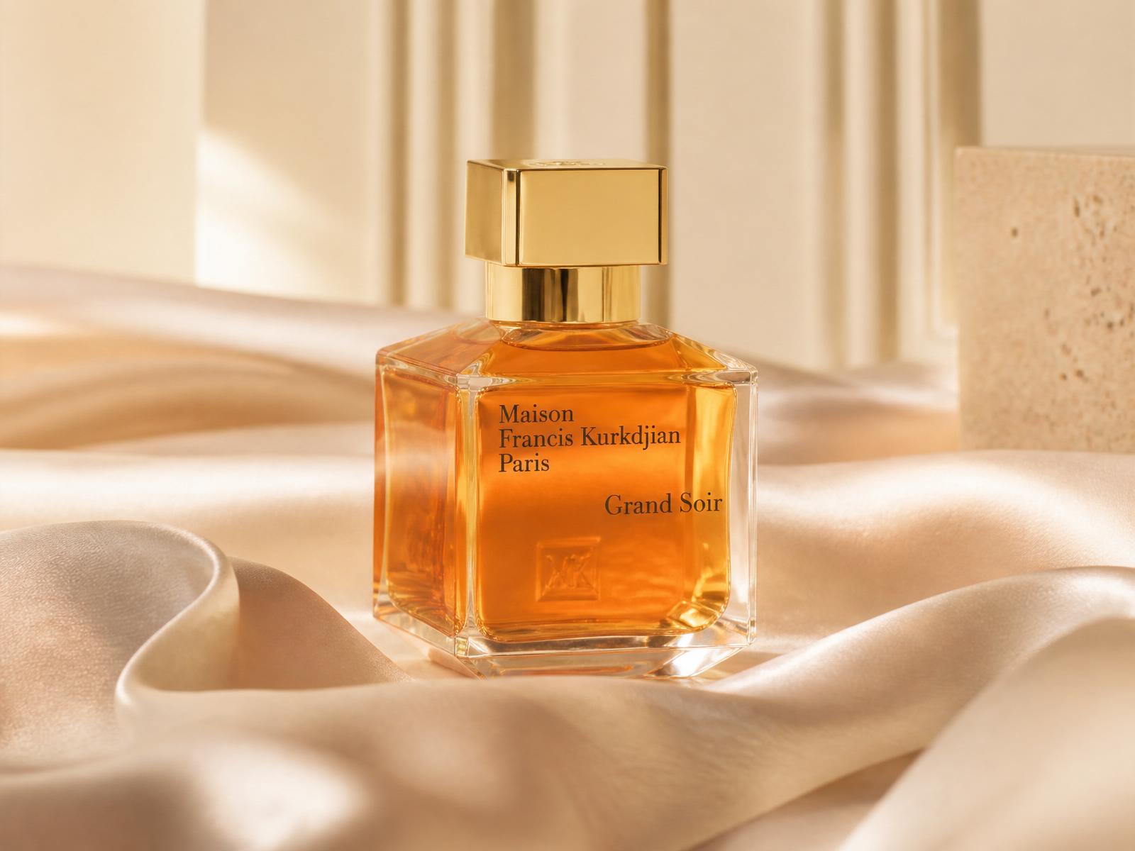 Luxury perfume bottle on silk